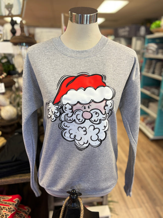 Whimsical Hand Drawn Santa Sweatshirt - Sport Grey