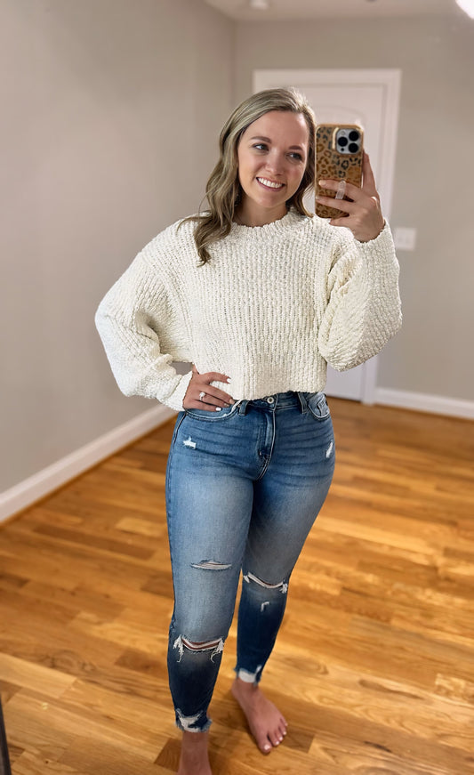 Dreamy Days Cropped Sweater - Cream