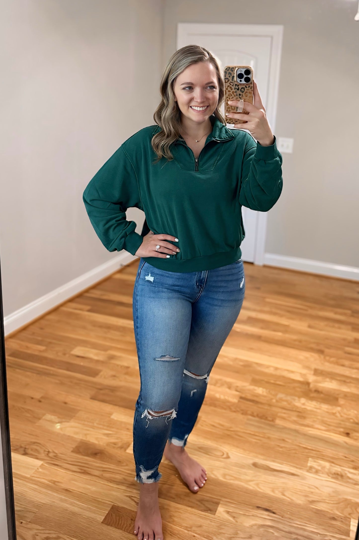 Cloud Nine Half Zip Sweatshirt - Dark Green