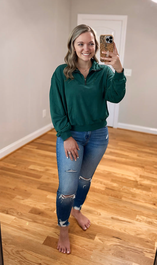 Cloud Nine Half Zip Sweatshirt - Dark Green