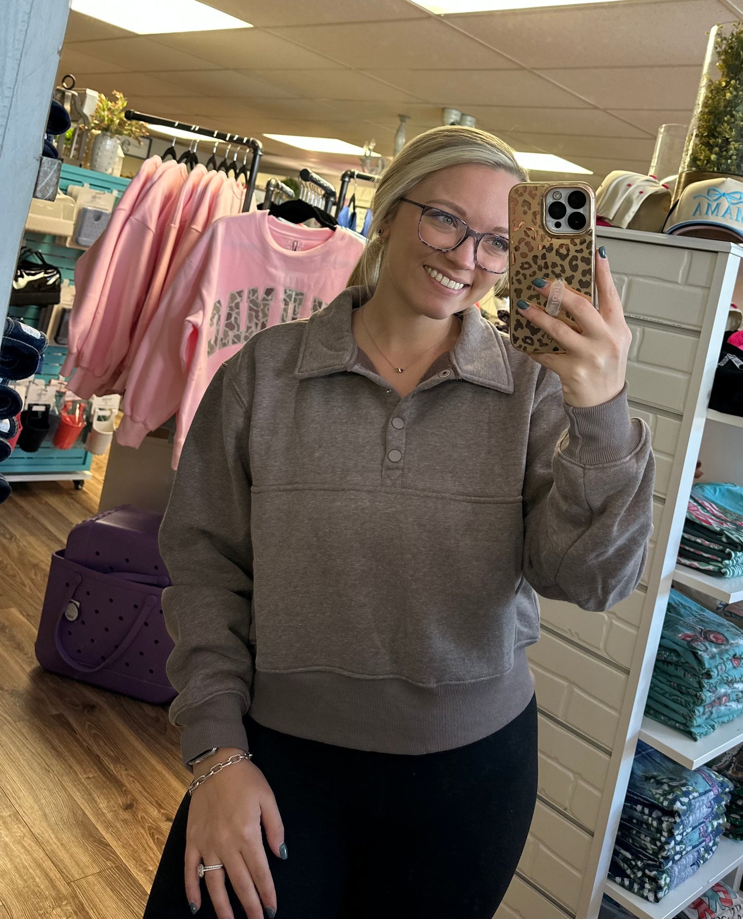 The Lounge Snap Sweatshirt - Walnut