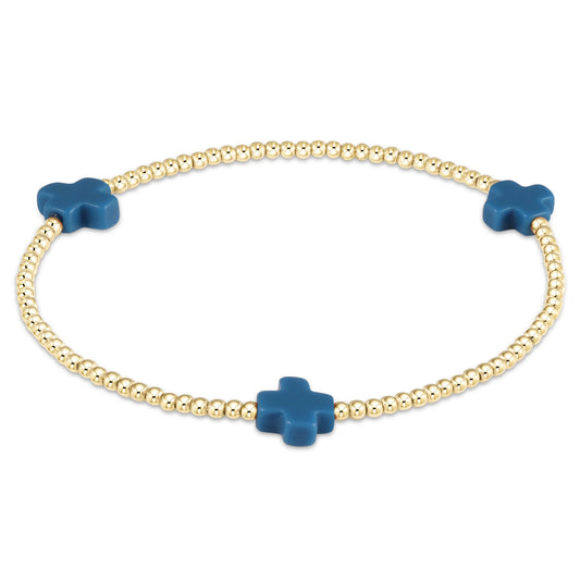 Signature Cross Gold Pattern 2MM Bead Bracelet - Cobalt