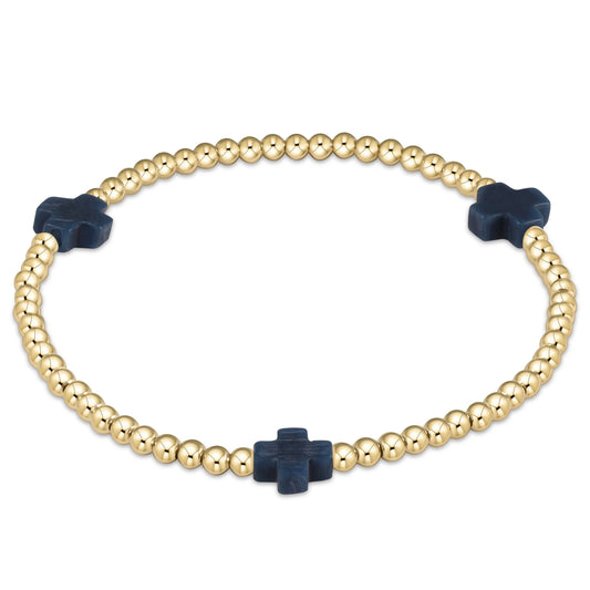 enewton Extends - Signature Cross Gold Pattern 3mm Bead Bracelet - Navy