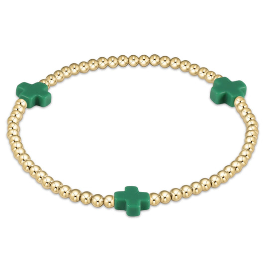 Signature Cross Gold Pattern 3MM Bead Bracelet - Emerald