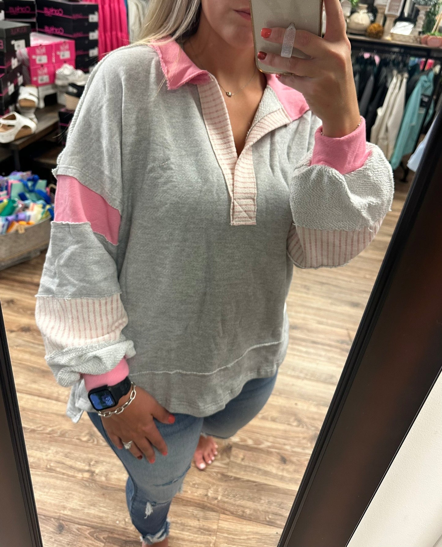 Faith Loose Fit Top - Grey/Pink