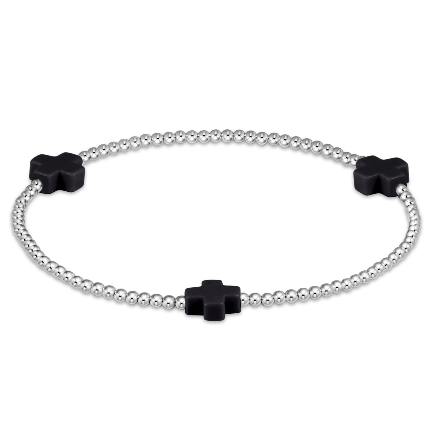 Signature Cross Sterling Pattern 2mm Bead Bracelet - Onyx