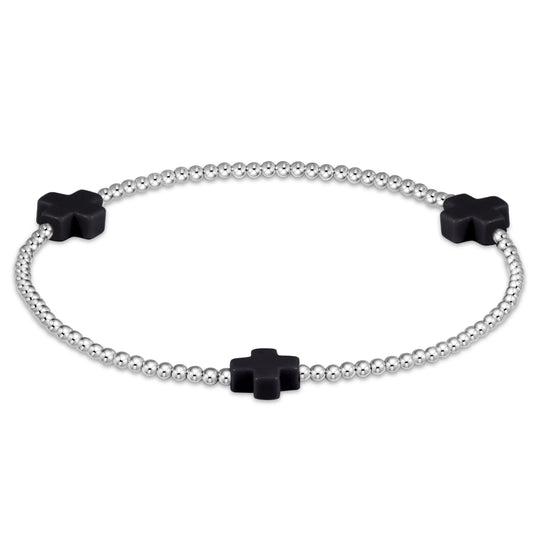 Signature Cross Sterling Pattern 2mm Bead Bracelet - Onyx