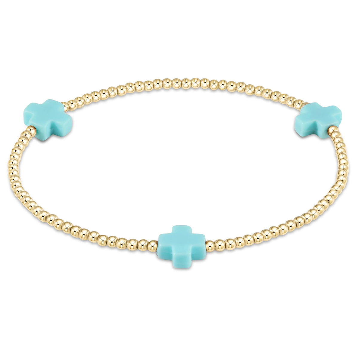 Signature Cross Gold Pattern 2m Bead Bracelet - Turquoise