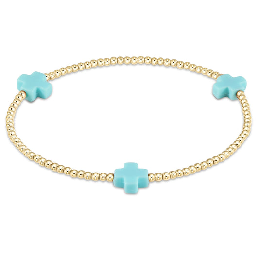 Signature Cross Gold Pattern 2m Bead Bracelet - Turquoise