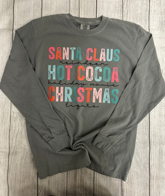 Santa Claus Hot Cocoa LS Grey Tee