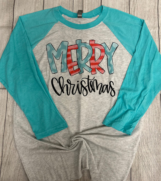Merry Christmas Aqua Raglan