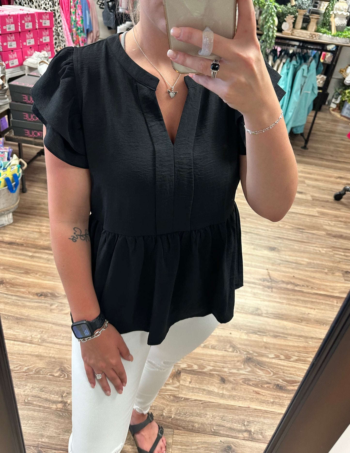 Tracey Ruffle Top - Black