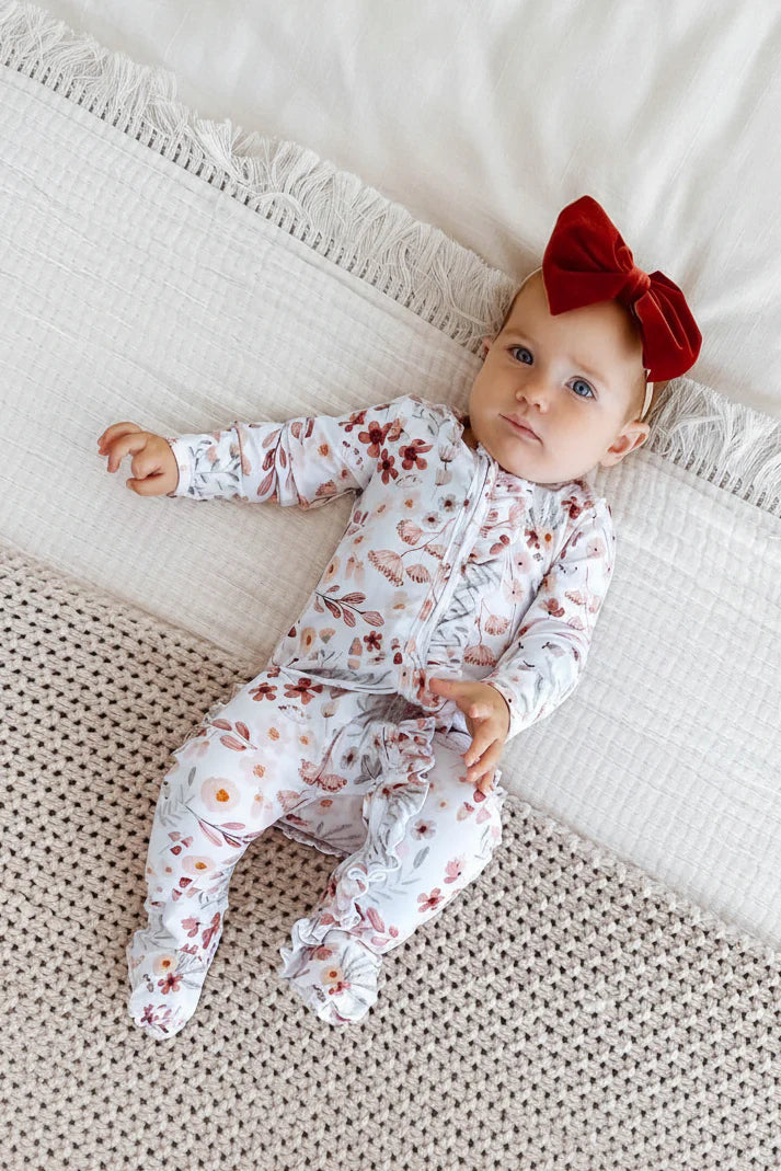 Wren's Wildflower Ruffle Zipper Footies