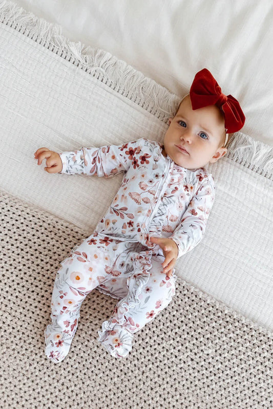 Wren's Wildflower Ruffle Zipper Footies