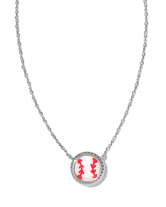 Baseball Short Pendant Necklace Rhodium Ivory Mother of Pearl