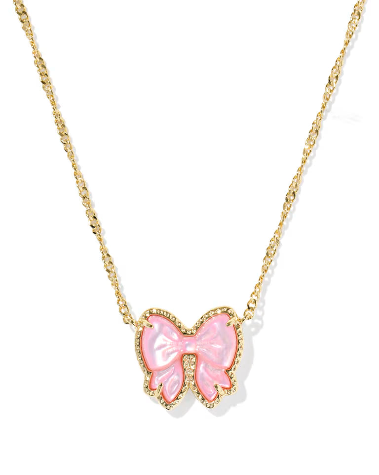 Haley Bow Short Pendant Necklace Gold Blush Mother of Pearl