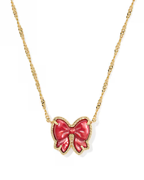 Haley Bow Short Pendant Neck Gold Scarlet Red Mother of Pearl