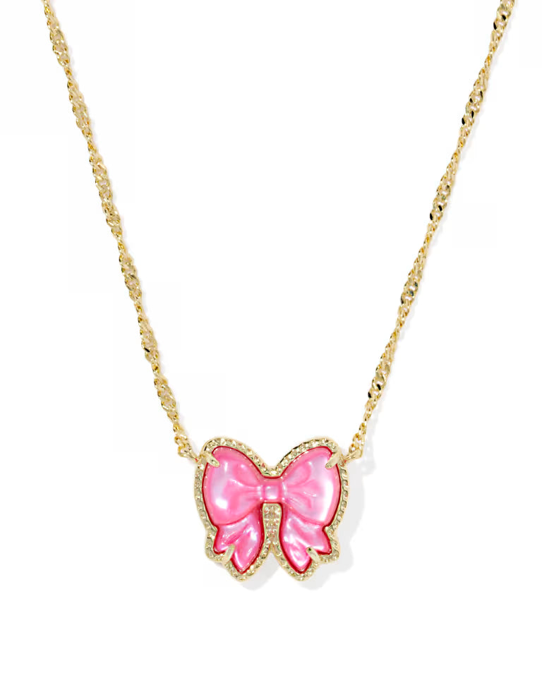 Haley Bow Short Pendant Necklace Gold Rose Violet
