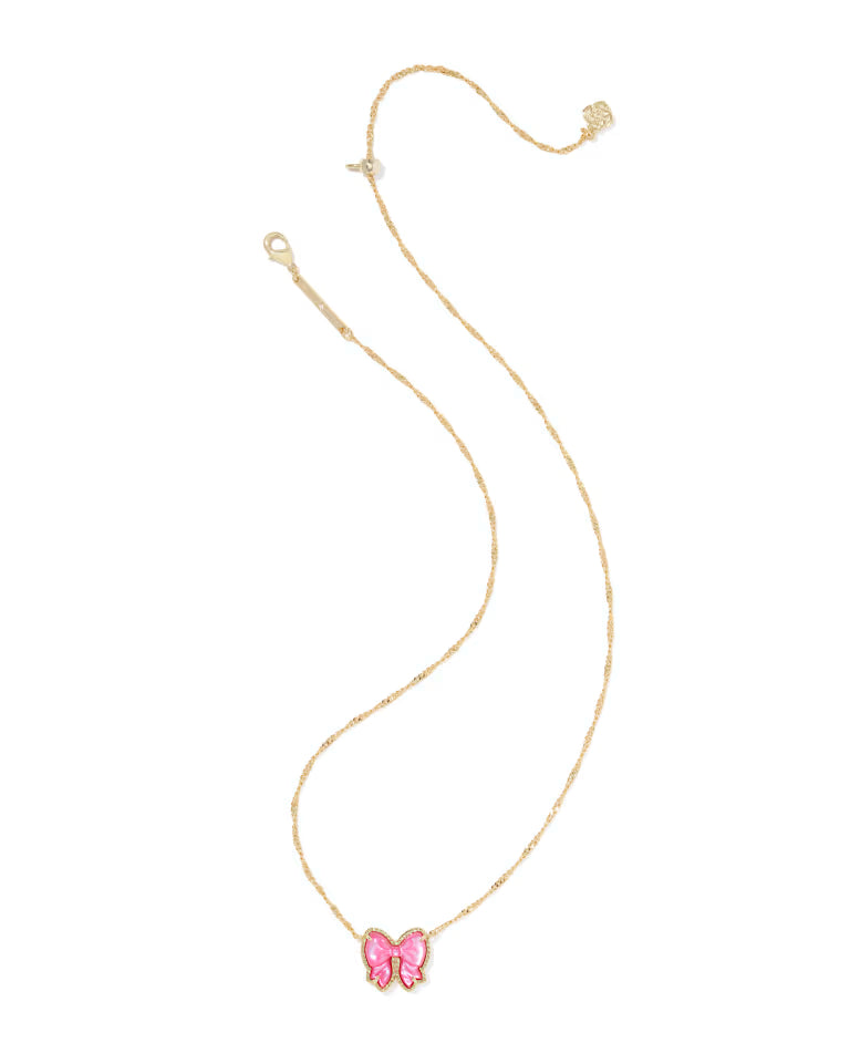 Haley Bow Short Pendant Necklace Gold Rose Violet