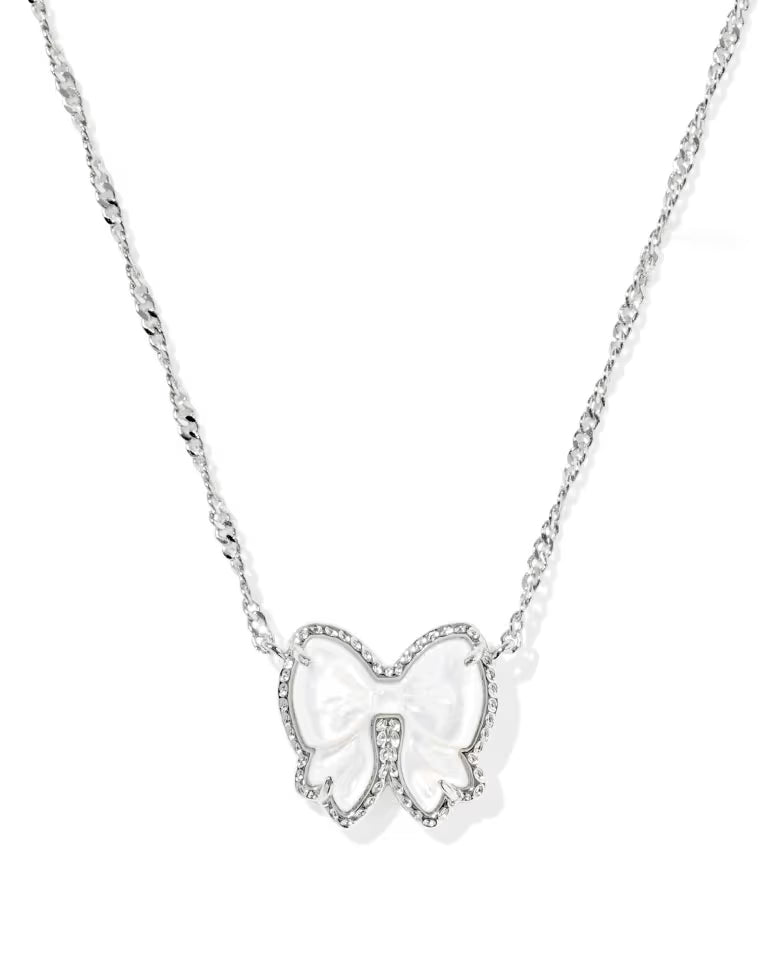 Haley Bow Short Pendant Necklace Silver Ivory Mother of Pearl