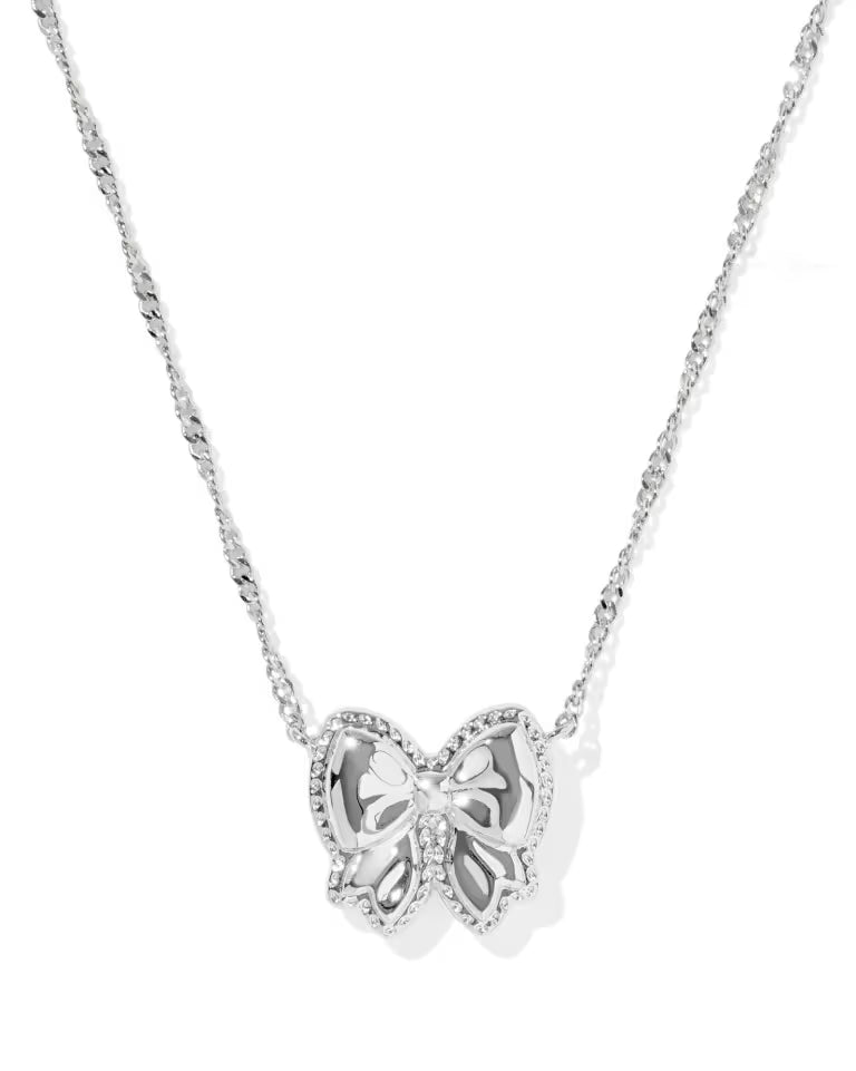 Haley Bow Short Pendant Necklace Silver Ivory Mother of Pearl