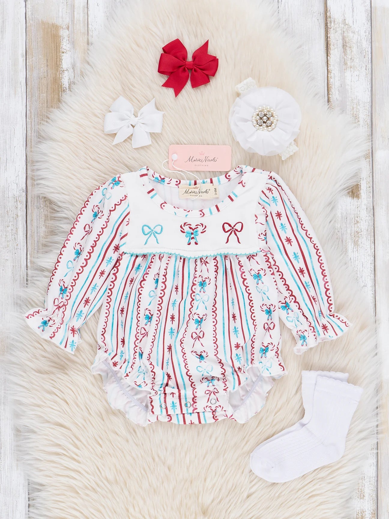 Red & Blue Peppermint Bows Ruffle Bubble