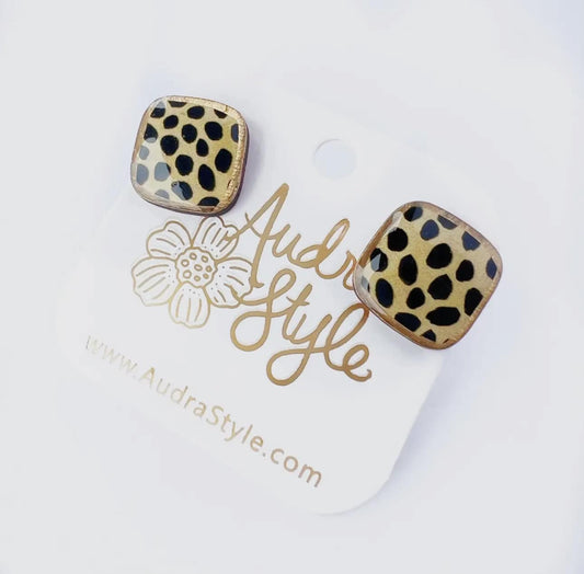 Square Stud Earring - Cheetah Dot