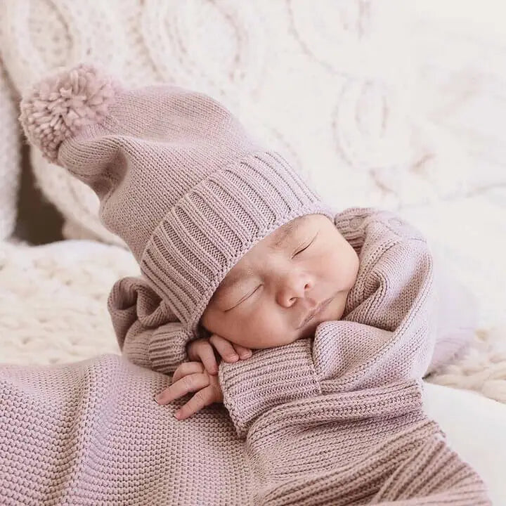 Knit Baby Pom Pom Beanie - Sand