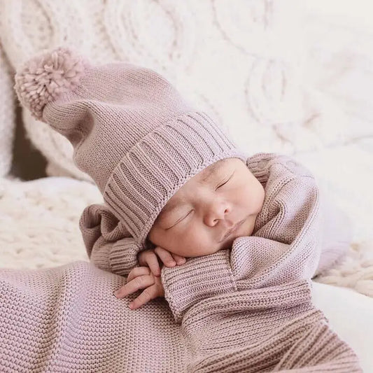 Knit Baby Pom Pom Beanie - Sand