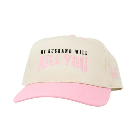My Husband Will Kill You Funny Trucker Hat - Pink/Natural Otto