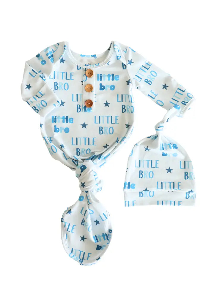 Newborn Baby Knot Gown & Hat Set | Little Bro