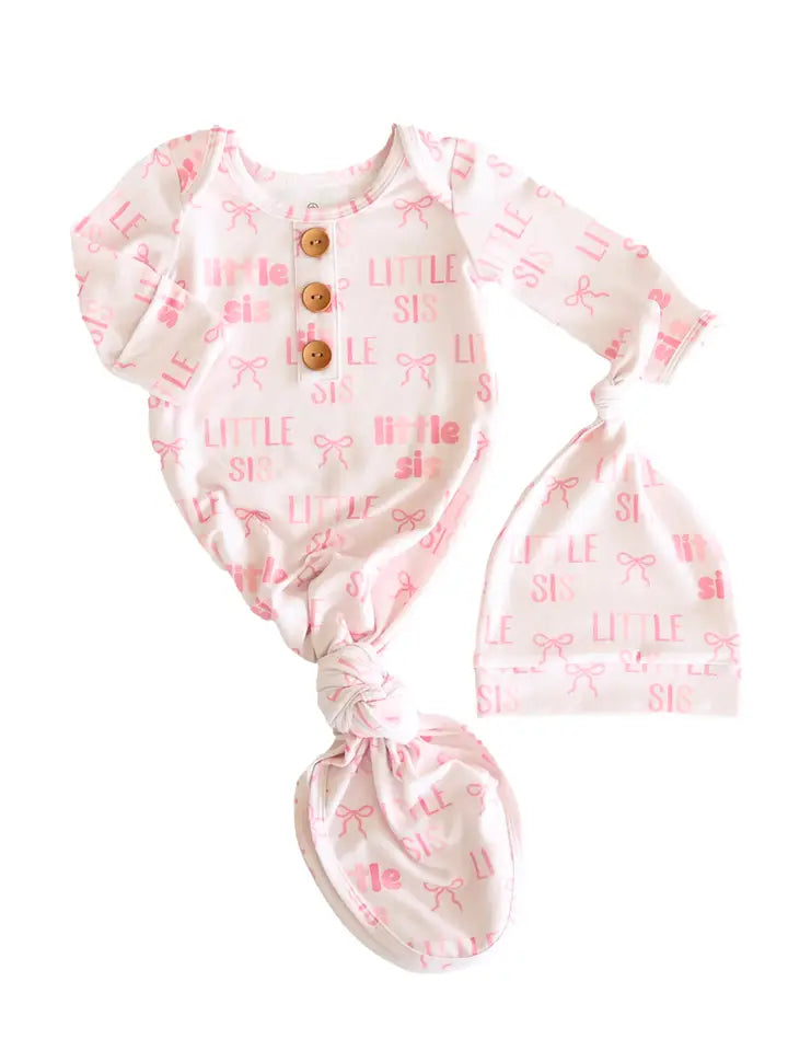 Newborn Baby Knot Gown & Hat Set | Little Sis