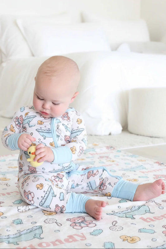 Bathtime Besties Zipper Footie | Blue