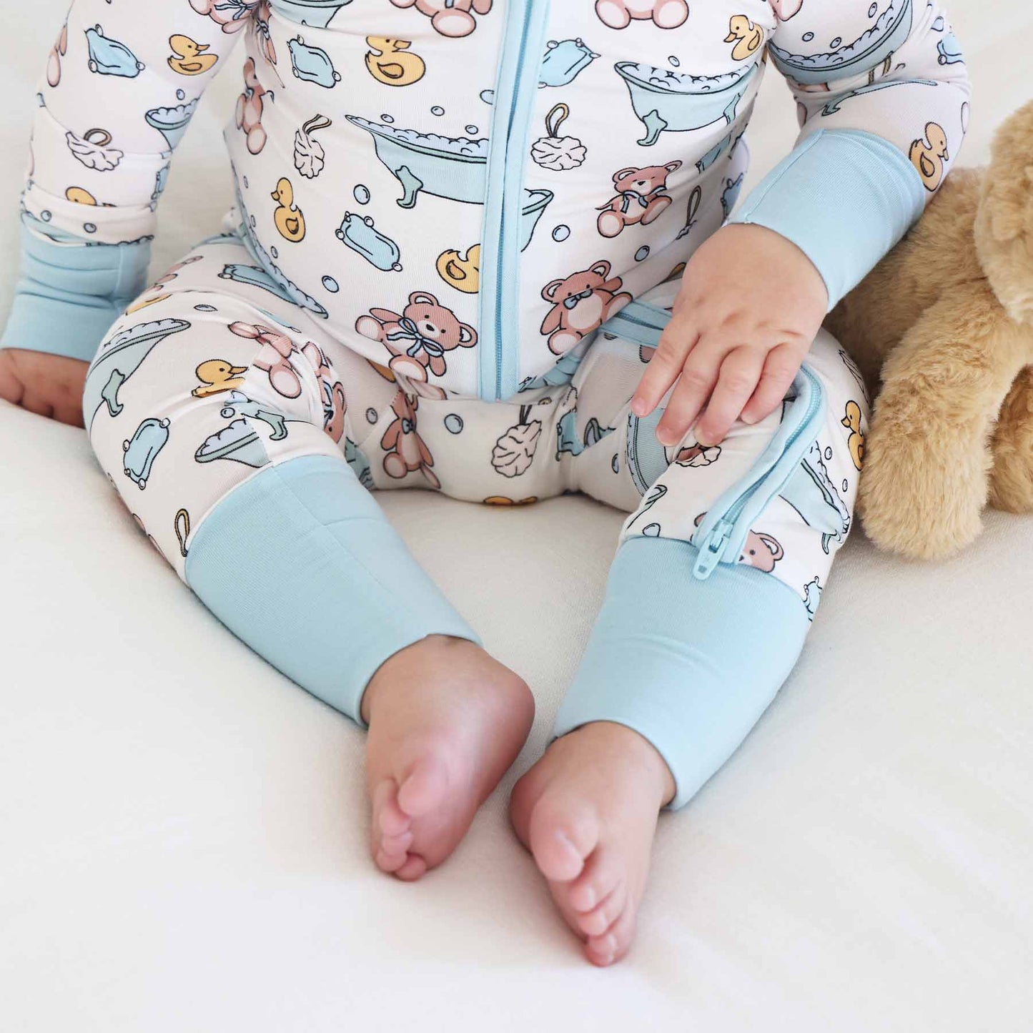 Bathtime Besties Zipper Footie | Blue