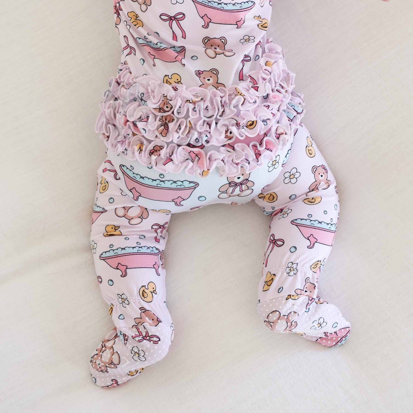 Bathtime Besties Ruffle Zipper Footie | Pink