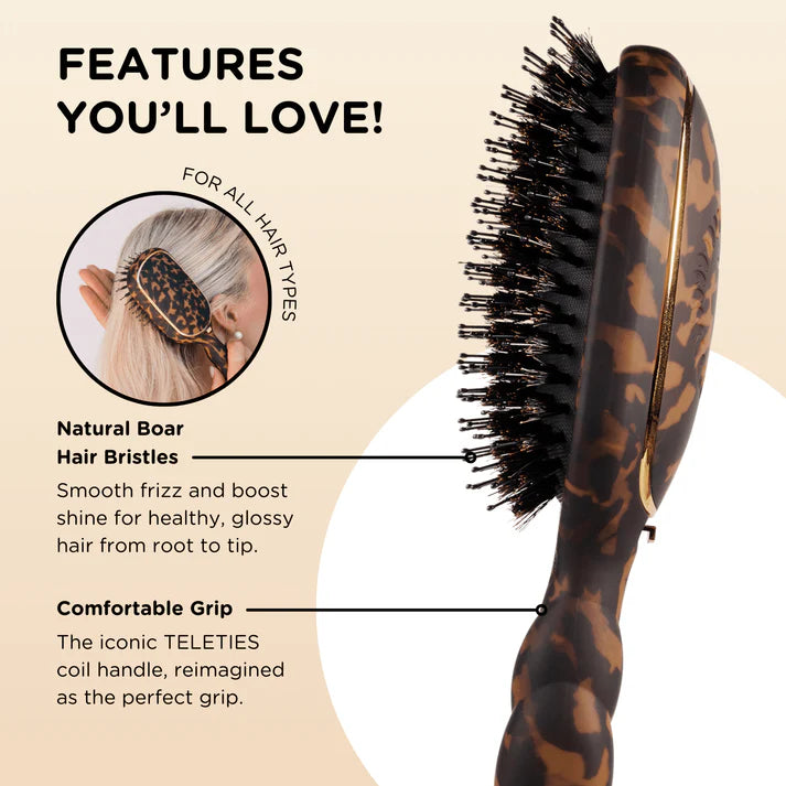Teleties - Boar Bristle Brush - Tortoise