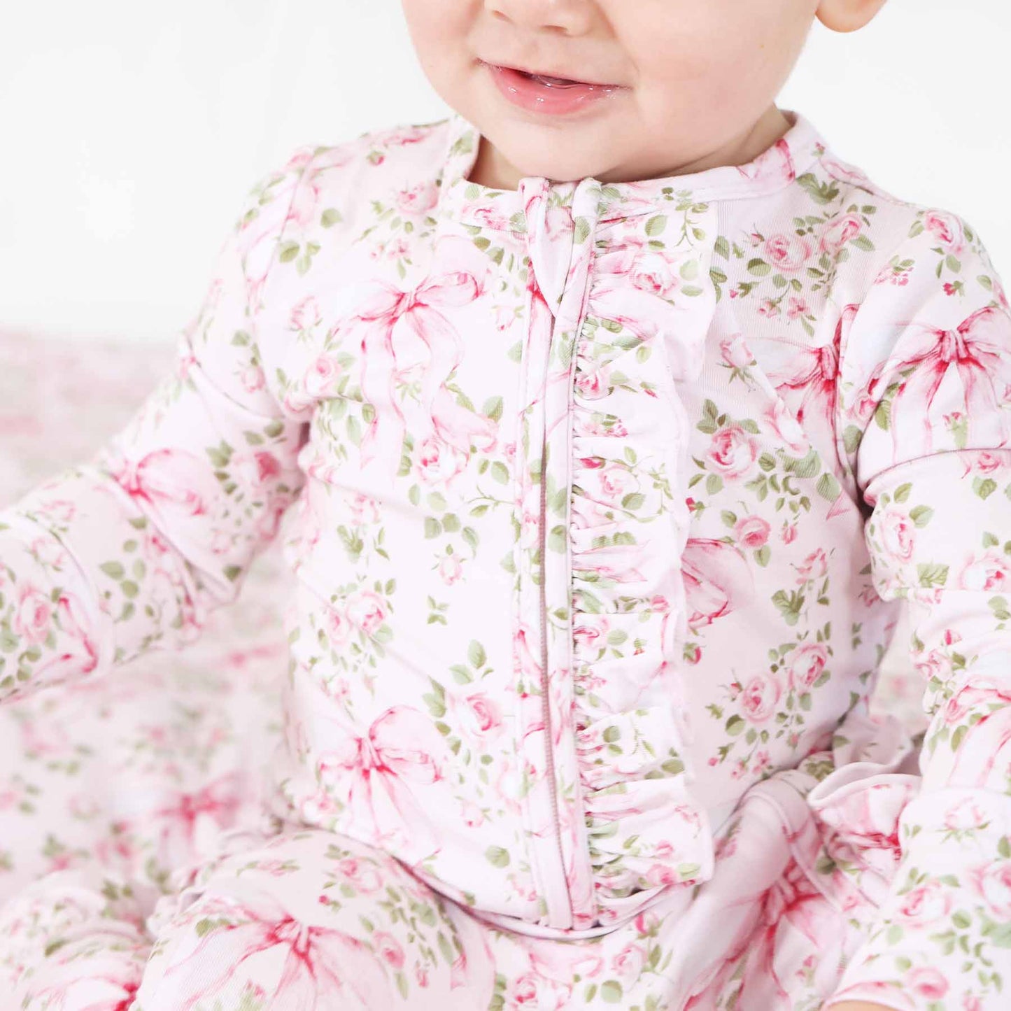 Bows in Bloom Ruffle Zipper Footie