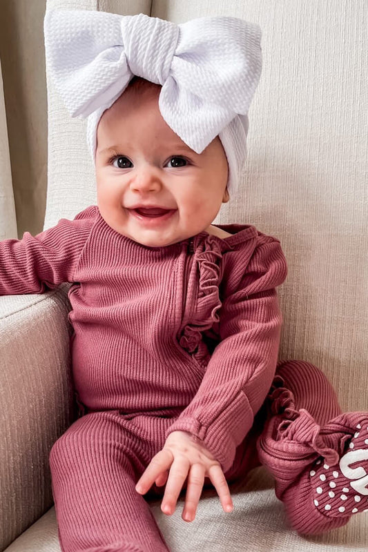 Boysenberry Bamboo Waffle Zipper Ruffle Footie