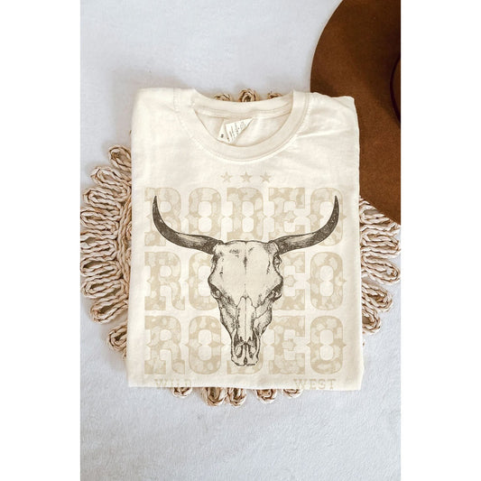 Rodeo Cow Skull Mineral Graphic Tee - Ivory