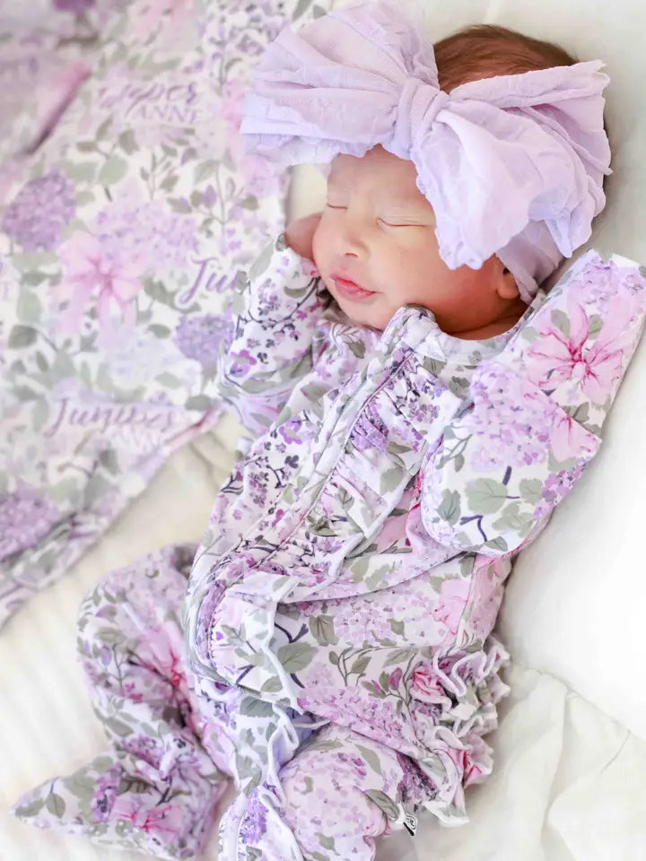 Ruffle Zipper Footie | Lavender Lullaby