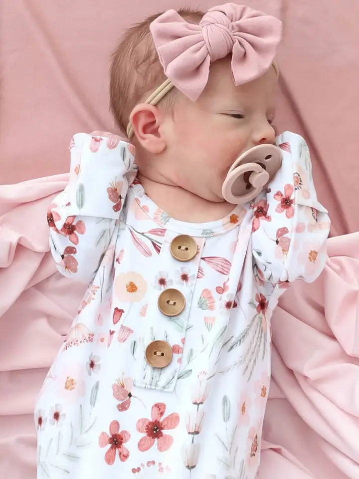 Wren's Wildflower Newborn Baby Knot Gown & Hat