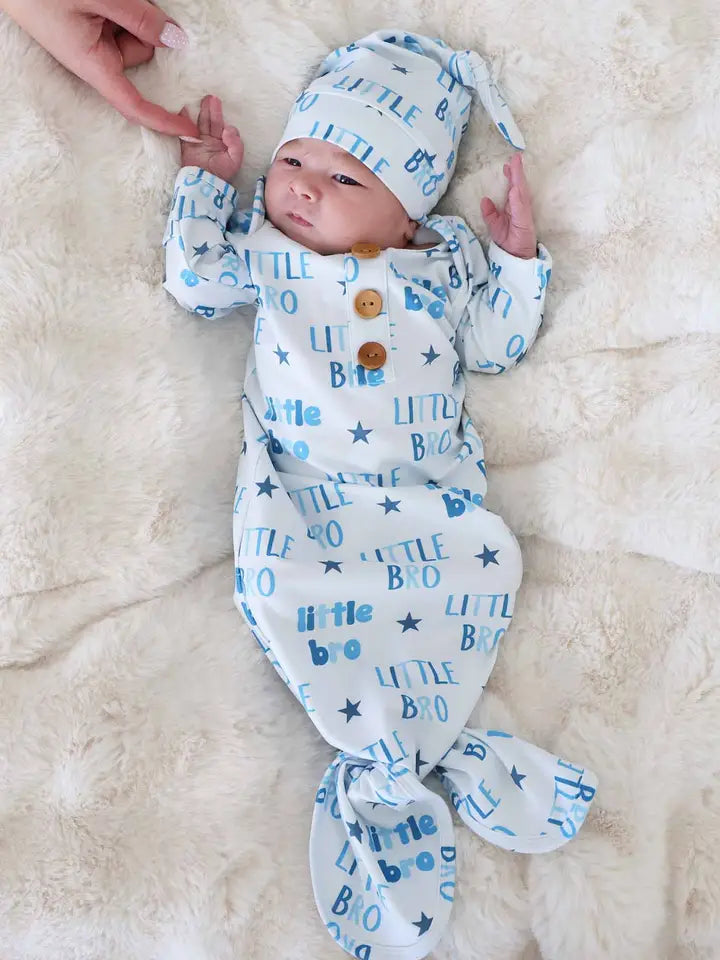 Newborn Baby Knot Gown & Hat Set | Little Bro