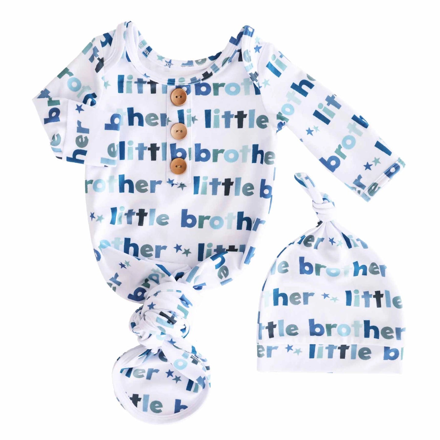 Little Brother Newborn Baby Knot Gown & Hat Set