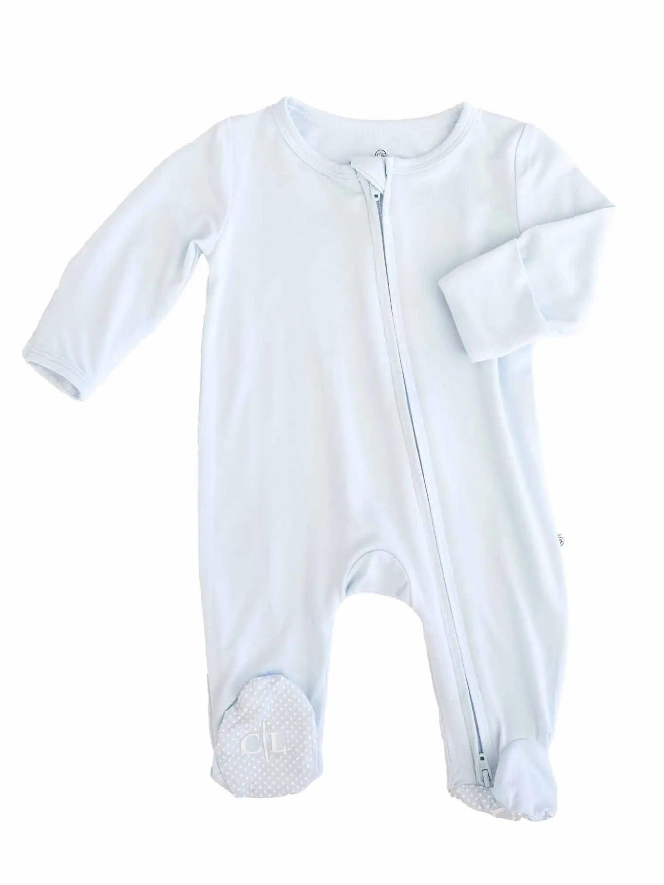 Baby Blue Bamboo Zipper Footie