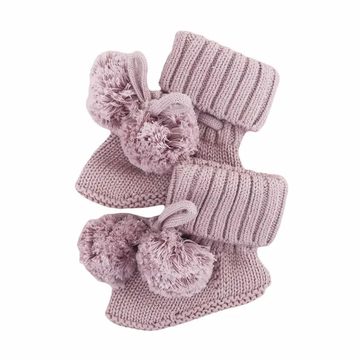 Knit Pom Pom Baby Booties
