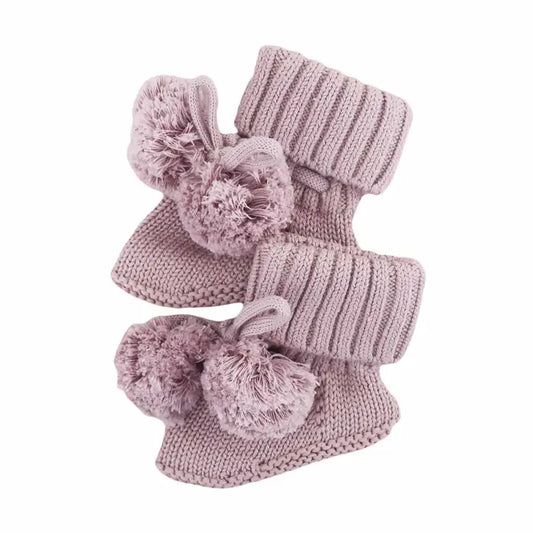 Knit Pom Pom Baby Booties
