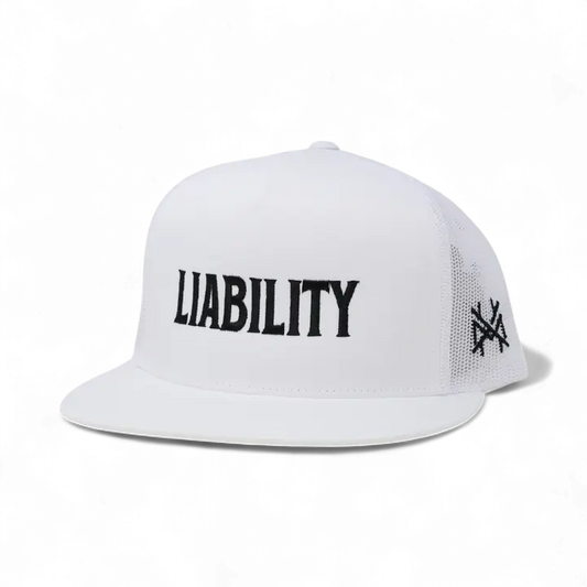 Liability Trucker Hat - Flat Bill White