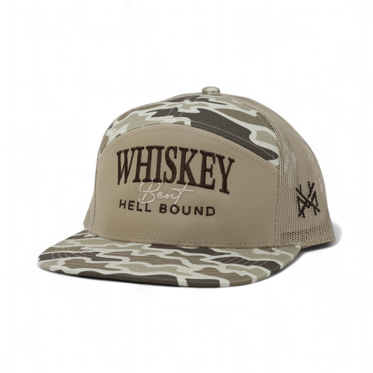 Whiskey Bent and Hell Bound Tailgate Trucker Hat - 7 Panel Field Camo