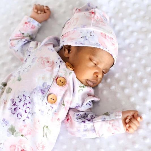 Henlee's Hydrangea Newborn Baby Knot Gown & Hat Set