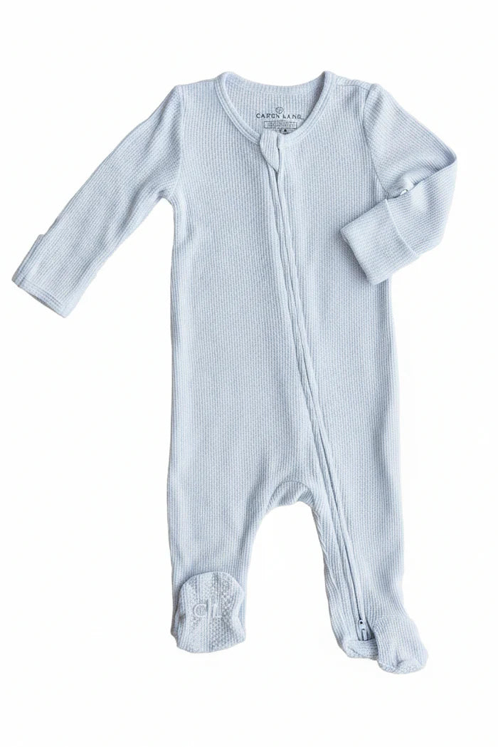 Ice Blue Bamboo Waffle Zipper Footie
